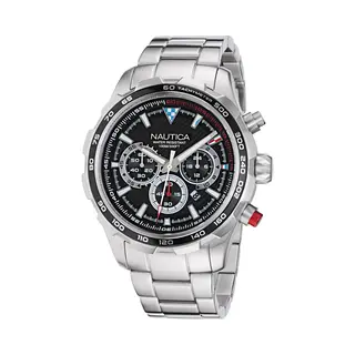 Nautica Men's Nst Chronograph 46mm Watch, Silver/Black/Silver, Modern