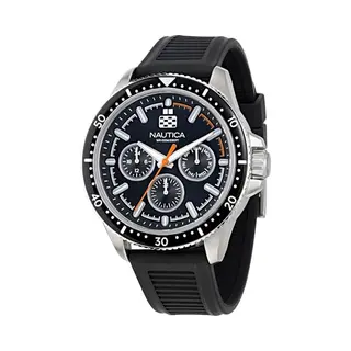 Nautica Men's Nct Windrose 46mm Watch, Black/Black/Silver