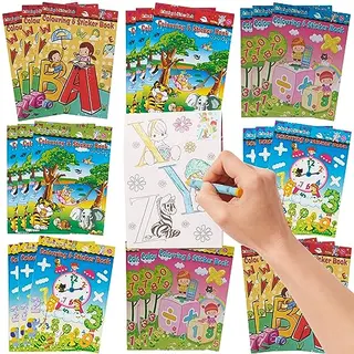 The Twiddlers 24 Mini Colouring Books For Party Bags With Stickers, A6 Size - Multipack Kids Party Bag Fillers And Favours, Ideal For School
