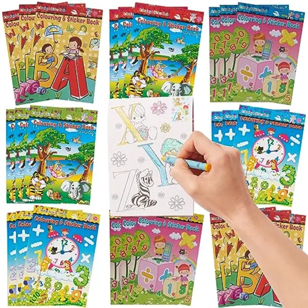 The Twiddlers 24 Mini Colouring Books For Party Bags With Stickers, A6 Size - Multipack Kids Party Bag Fillers And Favours, Ideal For School thumbnail