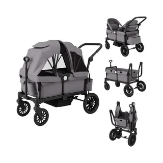 Costway 2-in-1 Broer Of Zussenwagen, Inklapbaar, Dubbele Kinderwagen Met Verstelbare Handgreep En Afneembare Kap, Dubbele Buggy Met Bekerhouder,