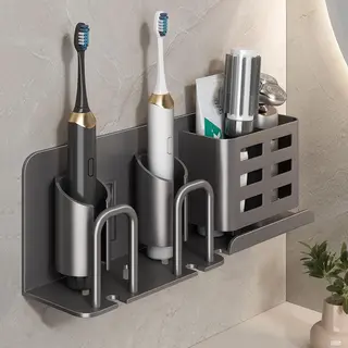 Elektrische Tandenborstelhouder Voor Aan De Muur - Aluminium Badkamerorganizer Zonder Boren - Geschikt Voor 4 Tandenborstels En Bekers, Tandpasta - 2