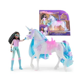 Spin Master Unicorn Academy, Layla & Glacier Power of Friendship-set met doorschijnend zadel en 2 krachtaccessoires, poppen en eenhoornspeelgoed