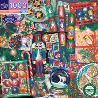 EeBoo Piece & Love Weihnachtsschmuck 1000 Teile Puzzle Erwachsene Quadrat Puzzle 23x23 Inkl. Bildreferenzeinsatz Teile