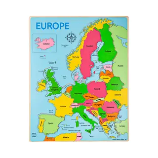 Bigjigs Houten Puzzel Europa - Educatief Met 25 Stukjes - 30 X 38 Cm
