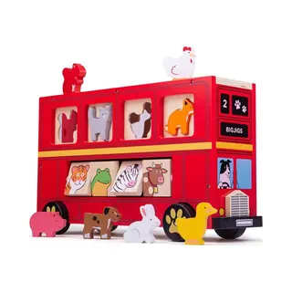 Bigjigs Toys Educational Wooden Red Bus Sorter