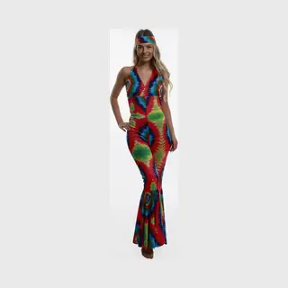 Karnival Costumes Jumpsuit Tye Dye Foute Party Neon Carnavalskleding Dames Hippie 60's 70's Retro Carnaval - Polyester - Maat M - Jumpsuit Met