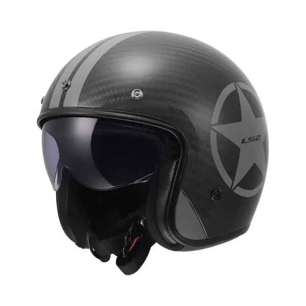 LS2 OF601 Bob Ii C Star Glans Zwart Carbon Grijs Jet Motorhelm M thumbnail