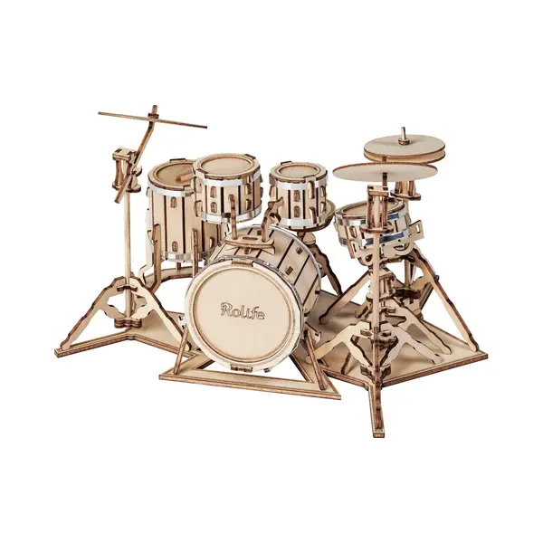 Robotime Rolife 3D Holzpuzzle Für Erwachsene Schlagzeug-Set Musikinstrumenten-Modellbausatz Geschenkidee, Ausstattung Mit Hauswaren Und Regalen; Der thumbnail