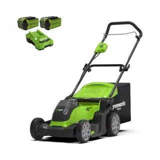 Greenworks 40V Kabelloser Akku Rasenmäher Für Flächen Bis Zu 500 M², 41 Cm Schnittbreite, 50-Liter-Sack Plus Zwei 40 V 2Ah-Akkus Mit Ladegerät, 3