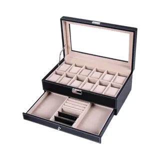 Songmics 2-Tier Lockable Watch Box With 12 Slots And Drawer, Beige / 12 Slots