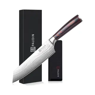 Paudin N18 - Koksmes - Kiri-Tsuke - 20 Cm Lemmet - Vlijmscherp Keukenmes - Hoogwaardig Koolstofstaal - Damascus Patroon