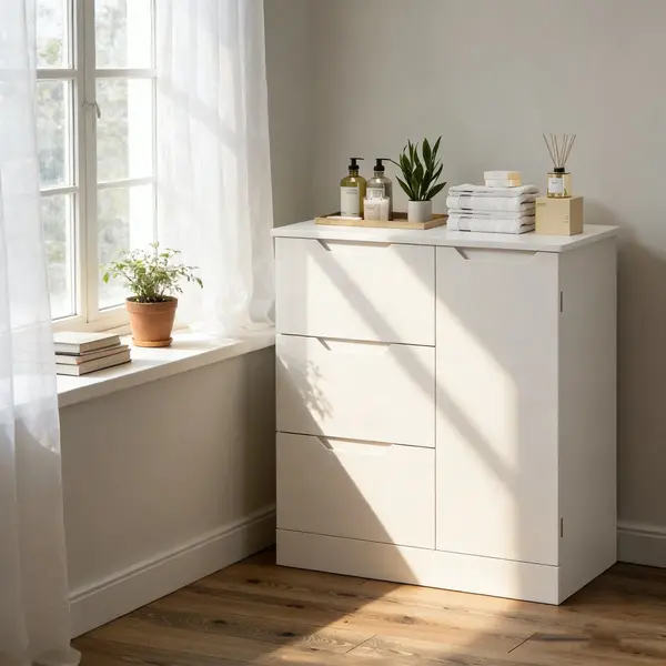Küchen-sideboard Bealife Kommode Weiß Mit 1 Tür Und 3 Schubladen Für Wohnzimmer Flur Schlafzimmer 80 X 35 X 76 Cm thumbnail
