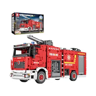 Reobrix Rc Fire Engine Truck Building Block Toy, App/Remote Control Water Spraying Engineering Fire Rescue Vehicle With Motorset, 22008 Technical
