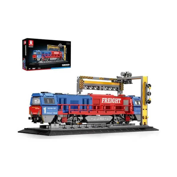 Reobrix Freight Train Building Set With Base, Moc G2000 Classic Train Brick Kit For Adult, 66021 Retro Locomotive Construction Vehicle Home Office thumbnail