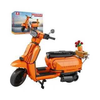 Reobrix Technisches Motorrad-Baustein-Spielzeug Mit Korb-Bouquet-Ständer, Maßstab 1, 5, V200 Motorrad-Stein-Modell-Set, 11036 Sammlungsfahrzeug,