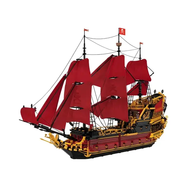 Reobrix Revenge Piratenschiff Baukasten, 5666+ Großes Rotes Piratenschiff Clamping Blocks Kit, Historischer Modellbausatz 66049, Weihnachts- Und thumbnail