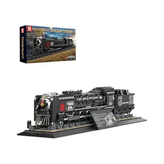 Reobrix Steam Locomotive Train Building Set With Track, 9000-Type Classic Cargo Train Brick Model Kit For Adult, 66801 Retro Vehicle Home Office