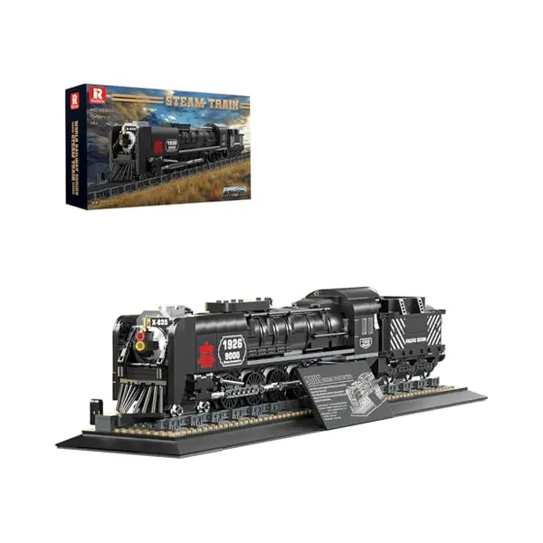 Reobrix Steam Locomotive Train Building Set With Track, 9000-Type Classic Cargo Train Brick Model Kit For Adult, 66801 Retro Vehicle Home Office thumbnail