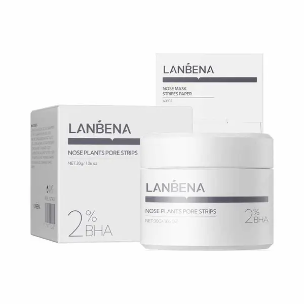 Lanbena Nieuw Mee-eter Verwijderaar Poriënreiniger Neusstrips - Met 60 Stuks Papier Voor Neusmaskers - Met Aloe Vera, Salicylic Acid- Voor Alle thumbnail
