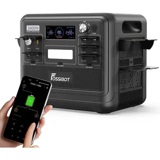 FOSSiBOT F2400 Draagbare Energiecentrale, 2048Wh/640000mAh LiFePO4 Batterij, 2400W (4600W Piek) Zonnegenerator, Slimme App Energiebeheer, 3xAC Rv Auto