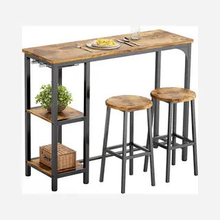 Xbro Bartafel Met 2 Barkrukken – Industriële Bartafelset Met 2 Planken En Glashouder – Ideaal Voor Keuken, Woonkamer En Eetkamer