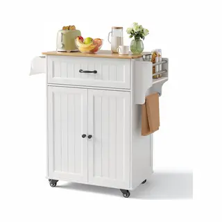 Xbro Keukentrolley Met Lade, Kast & Handdoekrek – Keukenkast Met Werkblad & Wielen – Serveerwagen – 64x45x85 Cm – Wit