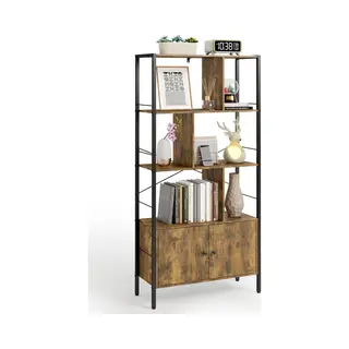 Xbro Boekenkast – Industrieel Met 4 Open Planken & Opbergkast Met Deuren – Vintage Hout & Zwart Metaal – Boekenrek Voor Woonkamer, Slaapkamer Of