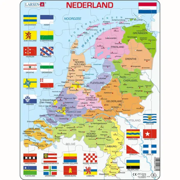 Larsen Maxi Kaart Nederland met provincies en vlaggen 48 stukjes thumbnail