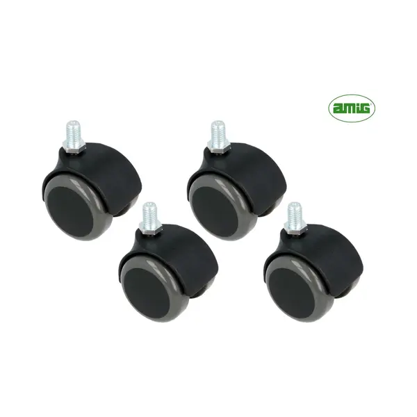 Amig Set Van 4 Meubelwielen 50mm - Kunststof Zwenkwielen Zonder Rem - Schroefbevestiging M8 - 100-150KG Draagvermogen thumbnail