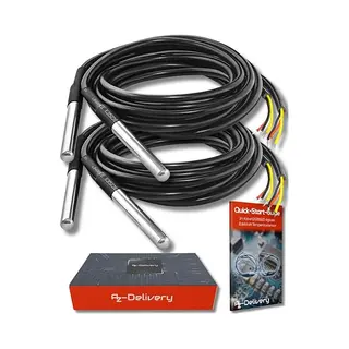 AZDelivery 2 X 1 M DS18B20 Digitale Temperatuursensor TO92-55 – +125 °C Van Roestvrij Staal, Waterdicht, Compatibel Met Arduino En Raspberry Pi