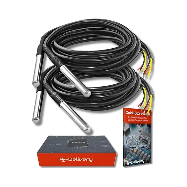 AZDelivery 2 X 1 M DS18B20 Digitale Temperatuursensor TO92-55 – +125 °C Van Roestvrij Staal, Waterdicht, Compatibel Met Arduino En Raspberry Pi thumbnail