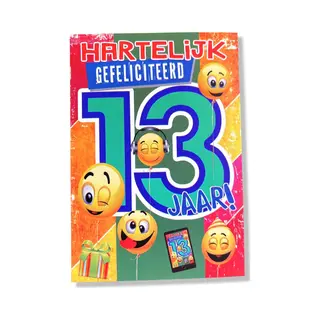 Cards & Crafts Hoera 13 Jaar! Luxe Verjaardagskaart - 12x17cm - Gevouwen Wenskaart Inclusief Envelop - Leeftijdkaart