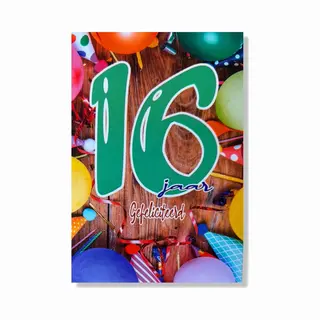 Cards & Crafts Hoera 16 Jaar! Luxe Verjaardagskaart - 12x17cm - Gevouwen Wenskaart Inclusief Envelop - Leeftijdkaart