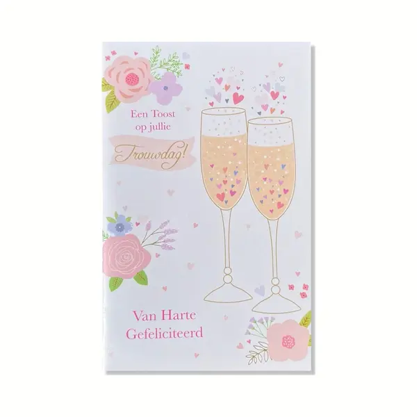 Cards & Crafts Getrouwd! Luxe Huwelijk Wenskaart Een Toost Op Jullie Trouwdag! - 12x17cm - Gevouwen Kaart Inclusief Envelop - Huwelijkskaart thumbnail