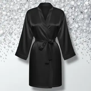 Satijnen Badjas Kimono Zwart – Kort Model – Satijnen Ochtendjas – Maat Xl – 100% Satijn Polyester