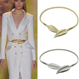 Elastische Taille Riem - Modieuze Vrouwen Taille Riem – Tailleriem Jurk Accessoire - Motief Blad – Modieuze Elastische Taille Riem Dames – Goud