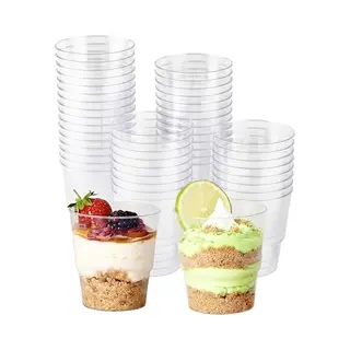 Matana 48 Herbruikbare Plastic Dessertbekers (Transparant, 240ml), Dessertkommen Voor Desserts, Voorgerechten, Tiramisus, Fruitsalade, Buffetten -