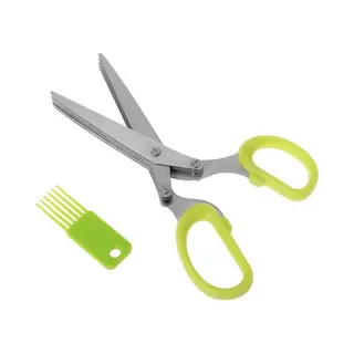 Rvs Kruidenschaar Met Reinigingskam - Groenteschaar Met 4 Scharen - 16 Cm Lengte - Groen