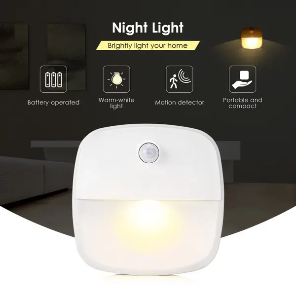 Bewegingssensor Led Lampje - Binnen Lamp - Nachtlampje - Wit - Sensor - Draadloos - Werkt Op 3 Aaa Batterijen thumbnail