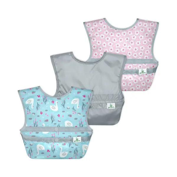 Green Sprouts - Lichtgewicht Baby Slabben Met Opvangbakje (3 Stuks) - Aqua Zwaan - 9-18 Maanden thumbnail
