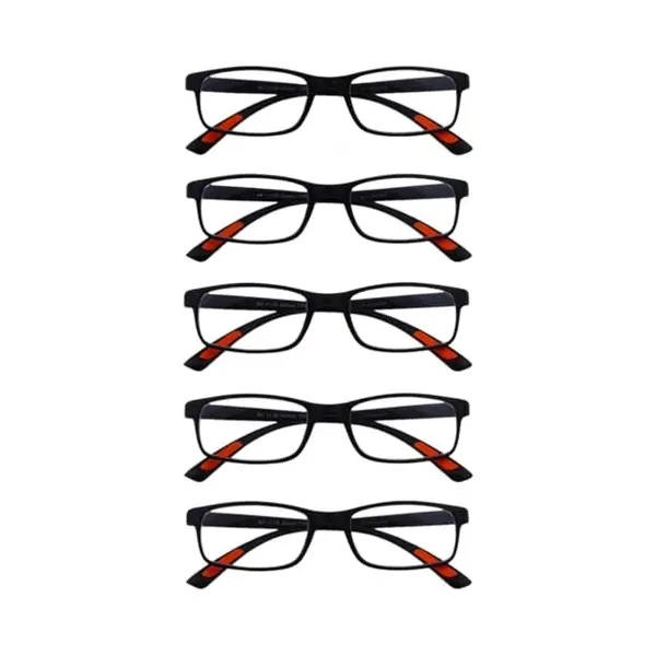 Amazotti Milano Black Trendy Reading Glasses - 5 Pack, +1.50 | Stylish Glasses For Men & Women | Lightweight, Durable, Flexible Eyewear For Reading, thumbnail