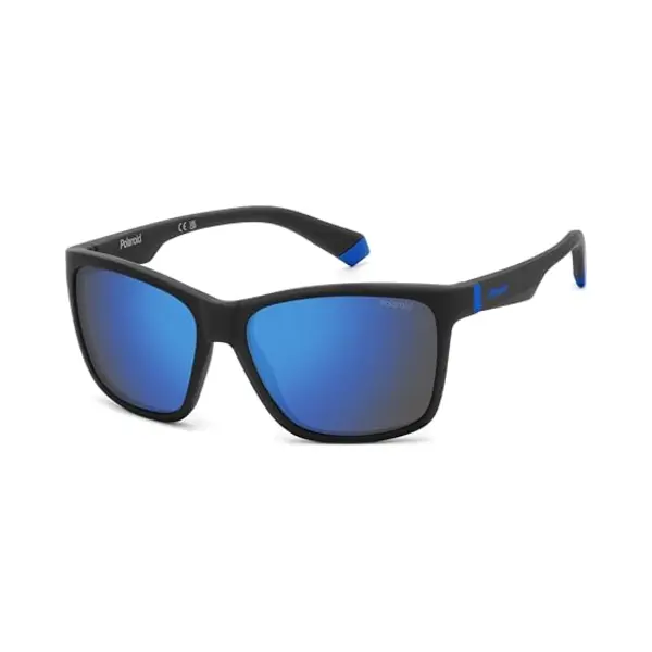 Polaroid Junior Polaroid Pld 8057/S 003/5X Sunglasses Plastic Black Blue Squared Polarized Mirror thumbnail