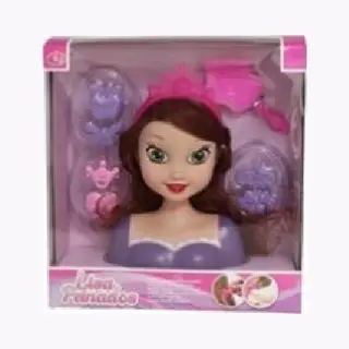 Gerimport Kaphoofd Prinses Van 21 Cm Voor Kinderen Bruin Met 7 Accessoires - Kappop - Kapkop - Kaphoofd