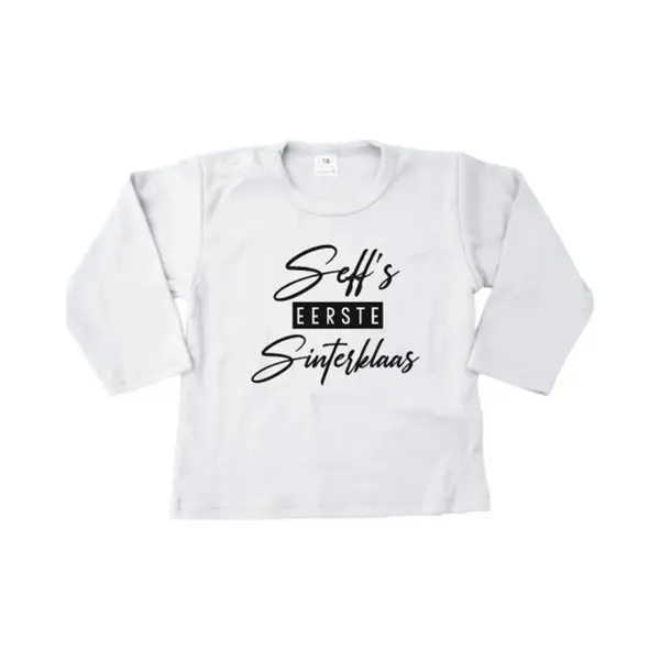 Livingstickers Persoonlijk Eerste Sinterklaas Shirtje – Eigen Naam- Maat 74 – Wit – Uniek Cadeau thumbnail