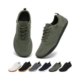 Geweo Barefoot Schoenen - Sportschoenen Sneakers - Fitnessschoenen - Hardloopschoenen - Ademend Knit Textiel - Platte Zool - Groen- Maat 38
