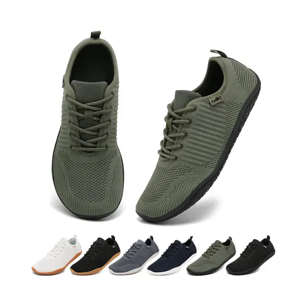 Geweo Barefoot Schoenen - Sportschoenen Sneakers - Fitnessschoenen - Hardloopschoenen - Ademend Knit Textiel - Platte Zool - Groen- Maat 43 thumbnail