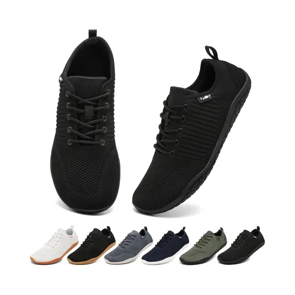 Geweo Barefoot Schoenen - Sportschoenen Sneakers - Fitnessschoenen - Hardloopschoenen - Ademend Knit Textiel - Platte Zool - Zwart - 37 thumbnail