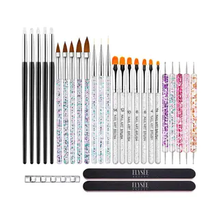 ElyseeBeauty Elysee Beauty 28 Pcs Nail Art Brush Set - Penselen Set Voor Nagel Gel, Acryl En Polygel - Nagel Kwasten Kit - Nagelvijl 100/180 & Nagel Kwast Houder