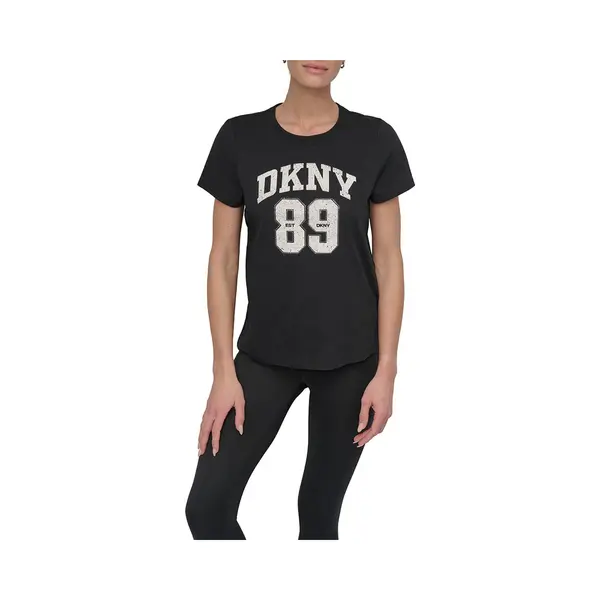 Dkny Arched 89 Distressed Rhinestone Logo T-shirt Met Korte Mouwen Zwart M Vrouw thumbnail